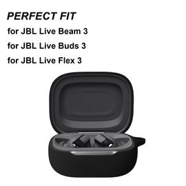 VAEKNVG Silicone Case for JBL Live Flex 3, JBL Live Buds 3, JBL Live Beam 3, Shockproof Protective Earbuds Cover with Keychain Accessories (Black)