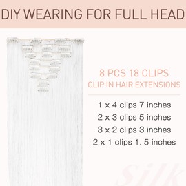 Silk-co 26" 8PCS Hairpiece Clip in Hair Extensions White 100% Synthetic Hair Piece Long Straight for Full Head