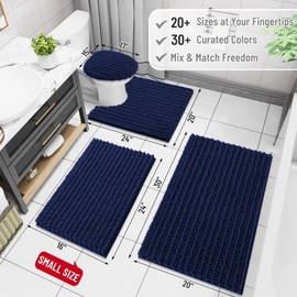 Arotive Luxury Chenille Bathroom Rugs Set 2 Piece, Extra Soft Absorbent Shaggy Bath Mat and U-Shaped Contour Toilet Rug, Non-Slip Machine Wash Dry Bath Mats Set for Bathroom, Navy