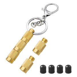 Mandark Car Tire Deflator Tool, 4 in 1 Brass Vehicle Air Pressure Deflation Valve Kit, Portable Automotive Tyre Relief Bleeder Set with Valve Caps Keychain, Universal for Offroad Vehicle