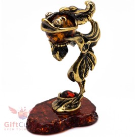 Solid Brass Amber Figurine of GoldFish Veiltail fish Totem talisman IronWork