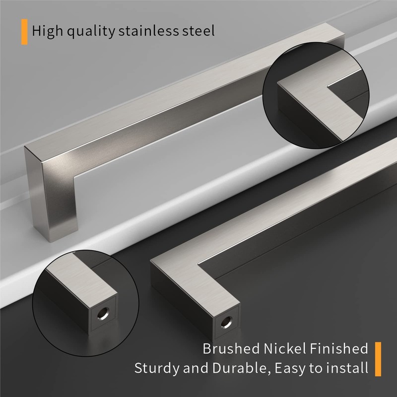 Amerdeco 10 Pack Brushed Satin Nickel Cabinet Pulls 5 Inch(128mm)