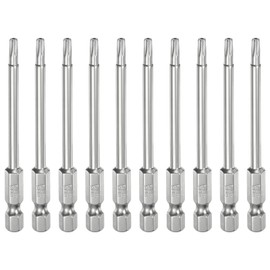 sourcing map 10pcs T15 Security Torx Bit 1/4" Hex Shank 3" Long S2 Steel Magnetic Tamper Resistant Star Bits Screwdriver Torx Head with Hole for Driver Drill Bits Remove Fastening Screws