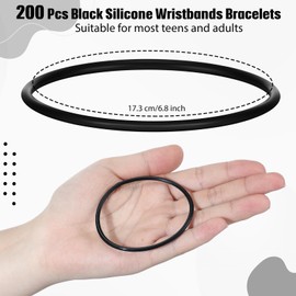 200 Pcs Black Jelly Bracelets Kids Gummy Bracelets Silicone Wristbands Bracelets Bulk Rubber Stretchable Bracelets 80's for Women Retro Theme Rock and Roll Party Costume Events, 6.8 Inch