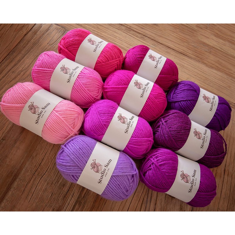 Studio Sam Acrylic Yarn Set. Ten Large 50g Skeins. Total