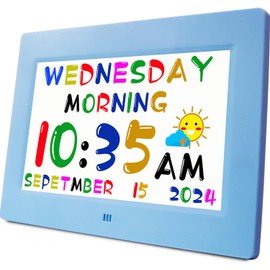 MASSII Kids Digital Alarm Talking Clock, 24 Alarms Custom Reminders, to-Do List, Auto DST & Calendar Display, Sleep Trainer, Easy to Use Birthday Gift- 7 Inch Blue