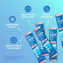 Nello Supercalm Powdered Drink Mix, Cortisol Reducer*, Sleep Aid Supplement, L Theanine, Ksm-66 Ashwagandha, Magnesium Glycinate, Vitamin D 3, No Sugar, Non GMO, 20 Ct, Strawberries & Cream