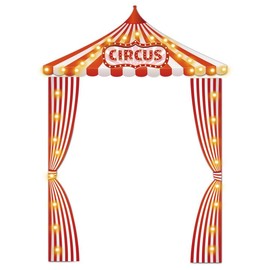 4 Pcs Carnival Party Decorations Circus Theme Awning Tent Decor Red and White Striped Porch Hanging Banner Supplies With 33 FT LED Ligh String for Classroom Circus Birthday Night Celebration Decor