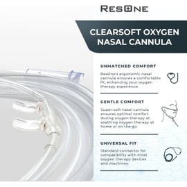 ResOne Soft Adult Oxygen Nasal Cannula 1-Pack - Curved Prongs, 25Ft Crush-Resistant Tubing - Nasal Tubes, Oxygen Concentrator Supplies - Soft Curved Nose Piece, Standard Size, Standard Flow 6 LPM