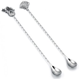 Homestia 12 Inch Bar Spoon, 2 Pcs Cocktail Spoon wIth Mermaid Shell Decor