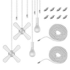 Ceiling Fan Pull Chain Set ELFCAB Including 4Pcs 12 inch 3mm Beaded Ball Fan Pull Chain Pendant Extra 8Pcs Pull Loop Connectors and 2Pcs 36 inches Fan Pull Chain Extension (White)