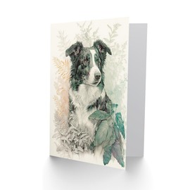 Artery8 Border Collie Dog in Field Modern Colour Pencil Portrait Illustration Art Birthday Sealed Greeting Card Plus Envelope Blank inside