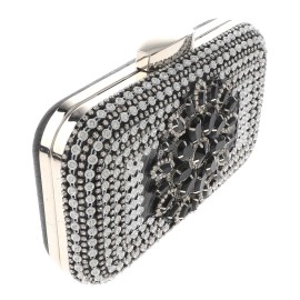 neXxtten Silver Tone Fashion Satin Fabric Clutch Evening Bag With Rhinestone TLX201-BLK