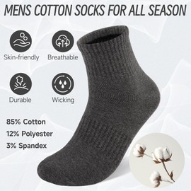 eallco Mens Ankle Cotton Socks Quarter Thin Ankle High Short Casual Comfortable Mid Crew Socks 6 Pairs