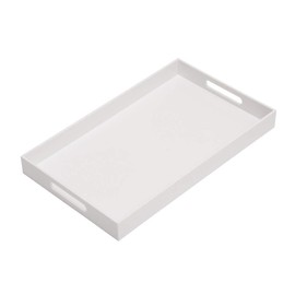 KEVLANG Glossy White Sturdy Acrylic Serving Tray with Handles-12x20 Inch-Serving Coffee Appetizer Breakfast-Kitchen Countertop Makeup Drawer Organizer-Vanity Table Ottoman Decorative Tray