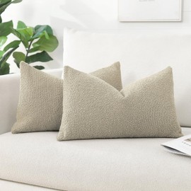 Artscope Pack of 2 Textured Boucle Cushion Covers Lumbar Pillow Cases Cozy Soft Decorative Couch Pillow Covers for Chair Sofa Bedroom Living Room Home Decor 30x50cm, Oatmeal