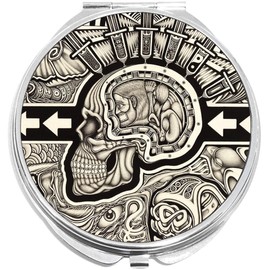 NewCharms The Conscious Existence Skull Compact with Mirrors - Perfect Pocket and Purse Size Folding Mirror for Applying Make Up Anywhere
