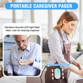 Daytech Wireless Caregiver Pager Vibration Alert System, SOS Emergency Call Button Alarm for Elderly Seniors Personal Nurse, 500ft Operating Range, 2 Portable Receivers + 2 Panic Buttons