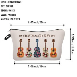 Livel lhood Floral Guitar Makeup Bag Go Where The Guitar Takes You Small Organizer Bag Zipper Pouch Coco Floral Guitar Retro Cosmetic Bag Present for Women Friends Families, hzt0428