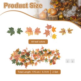 PATIKIL Fall Garland 5.7Ft/Piece, 2 Pack Artificial Autumn Foliage Garland Maple Leaves Hanging Vines Leaf Decoration for Home Wedding Fireplace Party,Yellow/Green
