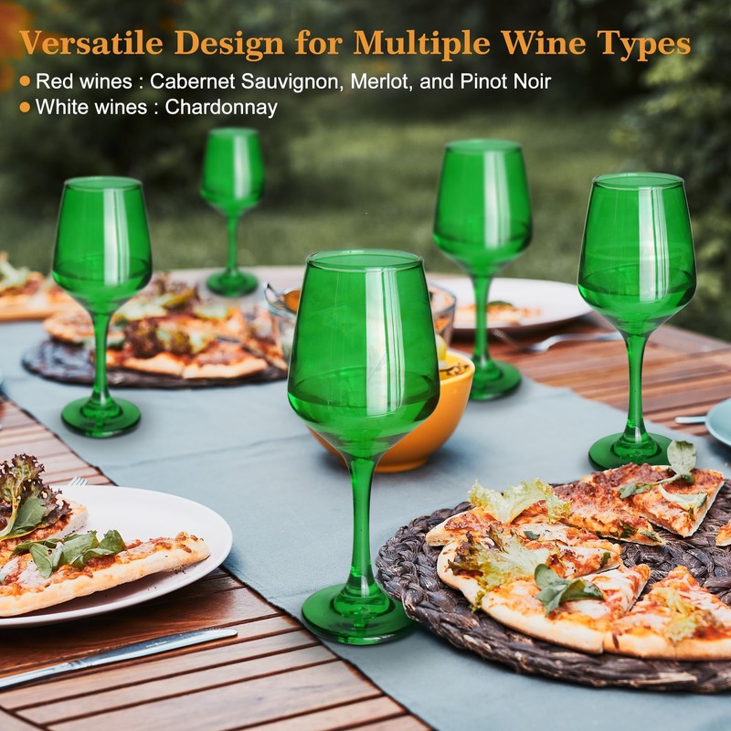 GLAZVIA Green Wine Glasses Set of 6, 14oz Stemmed Glasses,