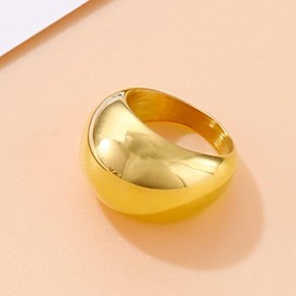 Fat Dome Style Ring Classic Simple Plain Wedding Ring Fashion Arc Top Ring (Gold, 7)