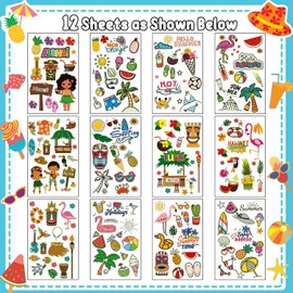 Partywind 190 Styles Luminous Hawaiian Luau Party Decorations, Glow Hawaiian Temporary Tattoos for Kids, Luau Tropical Pool Summer Beach Party Supplies Favors (12 Sheets)