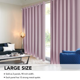 Deconovo Deconovo Super Soft Solid Thermal Insulated Blackout Curtains, 90" Width x72 Drop, 1 Pair, Pink Lavender
