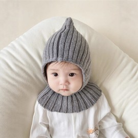 Infant Balaclava Knit Hat (Korean Style Fall/Winter) for Boys & Girls lf2543 Free Size/Pointed Hat - Red 3ea