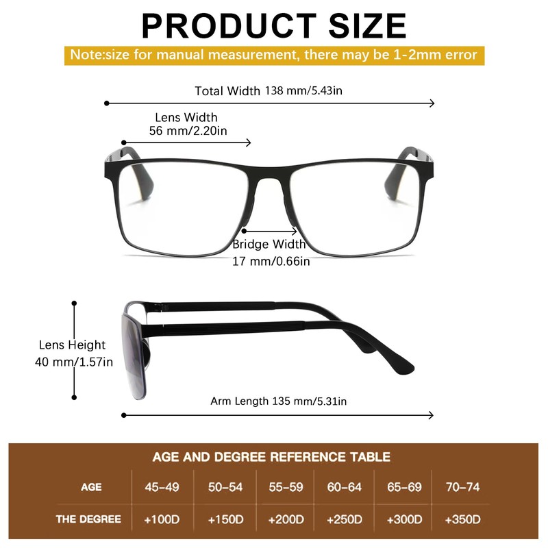 UXAOSVME Progressive Multifocus Reading Glasses Anti Blue Light Photochromic/Bifocal Reading