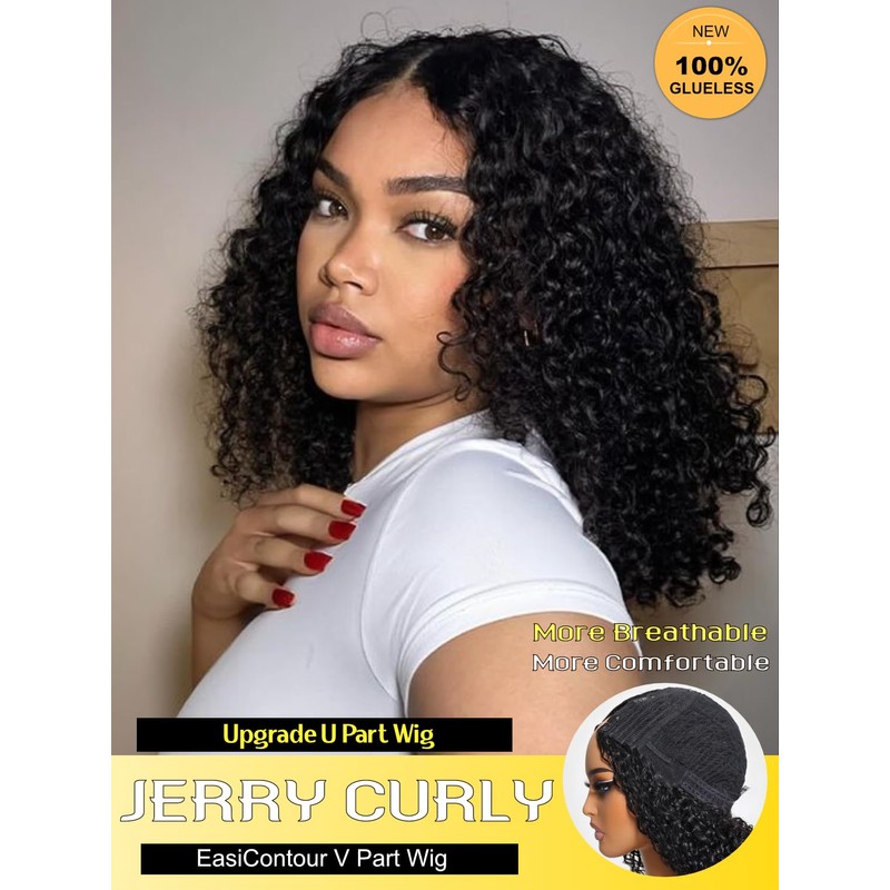 Sunber Curly V Part Human Hair Wigs Upgraded U Part