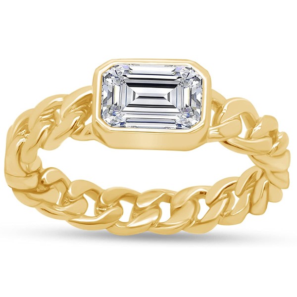 AFFY 14K Gold Plated Emerald Cut Simulated Birthstone Cuban Knot