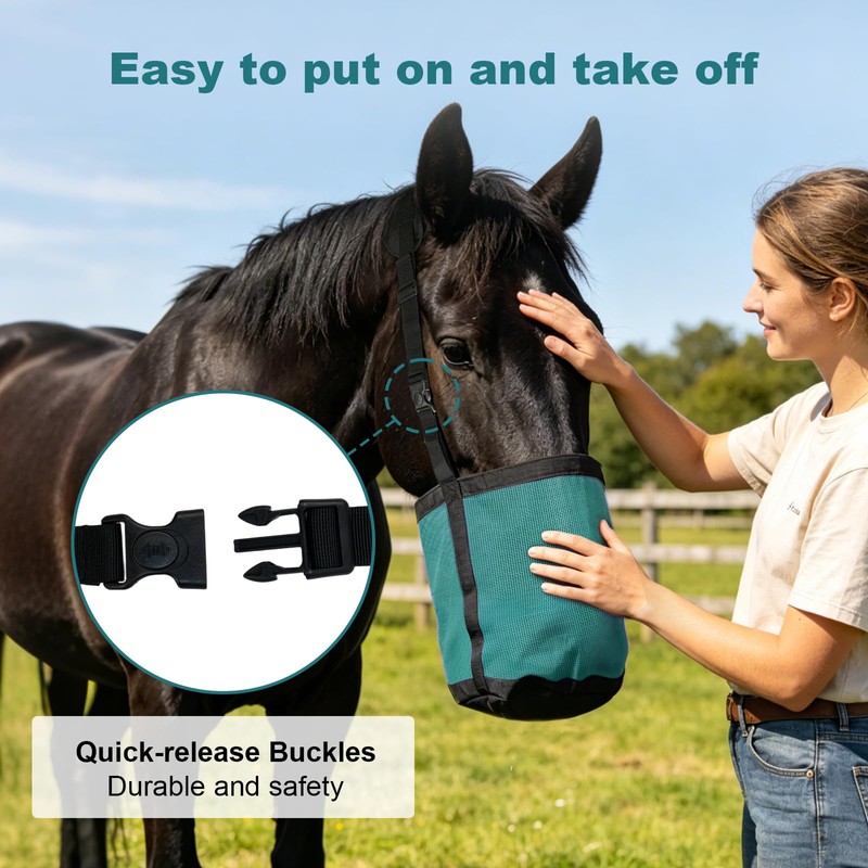 Horse Feed Bag for Grain, Breathable Muzzle Feed Bags for
