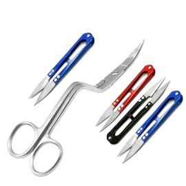 AAProTools Set of 5 (1) Bent Handle Curved Embroidery Applique Scissors for Machine Embroidery & Fabric Stitches (Silver, Medium 6.5') with (4) thread nipper cutter