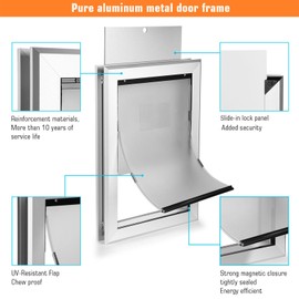 Ownpets Aluminum Dog Door, Pet Door with Magnetic Flap and Lockable Sliding Panel, Heavy Duty Doggy Door for Small Dogs and Cats(Silver)