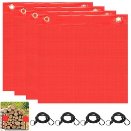 YANGUN Pack of 4 Red Warning Flag, Red Flag Extra Length 30 x 30 cm, Warning Flags with Rubber Cord, Copper Buckles Flag, Warning Flag According to German Road Traffic Regulations for Overhanging