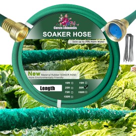 Cercis Chinensis Soaker Hose 1/2inchx 50ft With Brass End,Green Rubber Hose Water Saving up to 70%,Durable Flexible Soaker Hose that irrigation for Patio Lawn,Trees,Vegetables and Flowers.