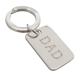 Solid 925 Sterling Silver Rectangle Engraved DAD Keyring Keychain Key Fob in Gift Box