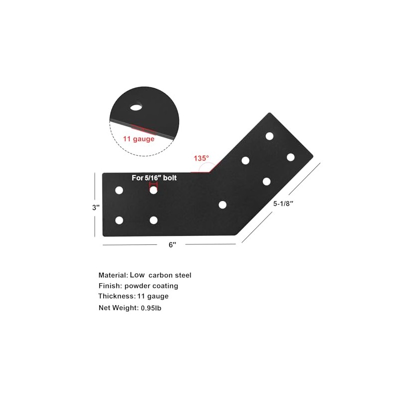 heneng 4 Pcs 135 Degree Angle Flat Bracket,Pergola Support Plate