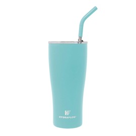 HYDRAFLOW Capri - 30oz Tumbler with Straw - Triple Wall Vacuum Insulated Tumbler - Insulated Smoothie Cup - Stainless Steel Tumbler - Reusable Tumbler with Lid - (Powder Aqua)