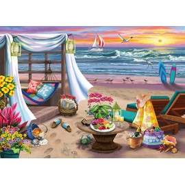 Ravensburger - Cabana Retreat - 500 Piece Large Format Jigsaw Puzzle - Enjoy Peaceful, Salty Breezes and a Stunning Ocean Sunset - Frameable - Premium Quality - Puzzles for Adults