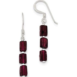 Sterling Silver Three Stone Garnet Dangle Earrings (Length=37) (Width=5)