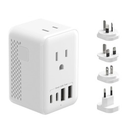 International Travel Transformer 220 V to 100 V Convert | 2 AC Outlets + 4 USB Ports (2 x USB-C) | Conversion Plug Compatible with A/BF/C/O Types | Compatible with US, Korea, Australia, UK, China, etc