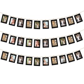 30 PCS Picture Hanging String, Photo Display Board Hanging Picture Frames with Wooden Clips and String 4 X 6 Inch Black Mini Pegs for Photos Paper Pictures Frames for Home,Office,Wedding,Party Decor