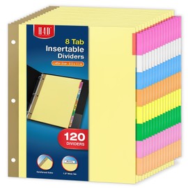 H4D 120 Pack Insertable Binder Dividers with 8 Tabs, Multicolor Tab Dividers for 3-Ring Binder, Gold-Reinforced Holes, Letter Size