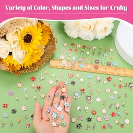 150Pcs 75 Pairs Spring Flower Charms for Jewelry Making and Bracelets, Wholesale Floral Assorted Enamel Mixed Bulk Metal Charms for DIY Necklace Bracelet Earring Jewelry Making and Crafting
