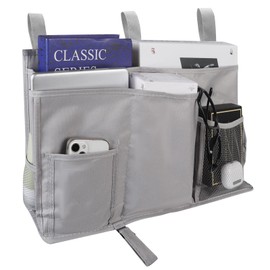 Lollanda Bedside Organiser Pocket Hanging, Bedside Caddy Bed Organiser, Bedside Storage Bag for Bunk Dormitory, Canvas Bedside Pockets (Grey)