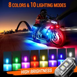 MNJ Motor Wireless LED Strobe Lights with Remote Control, 8 Colors USB Charing Waterproof Anti-Collision Flashing Emergency Warning Lights for Car Motorcycle Drone Aircraft Bike 8PCS
