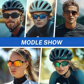 Gafas de Sol Deportivas Polarizadas Hombre y Mujer,Gafas Deportivas Ciclismo,Protección UV400/Par Rodilleras Deportivas (Negro + Negro + Negro)