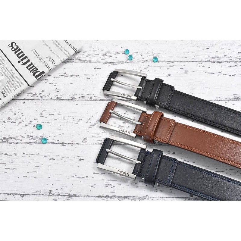 Lacoste LB67865 Men's Casual Belt, Cowhide Leather, Black